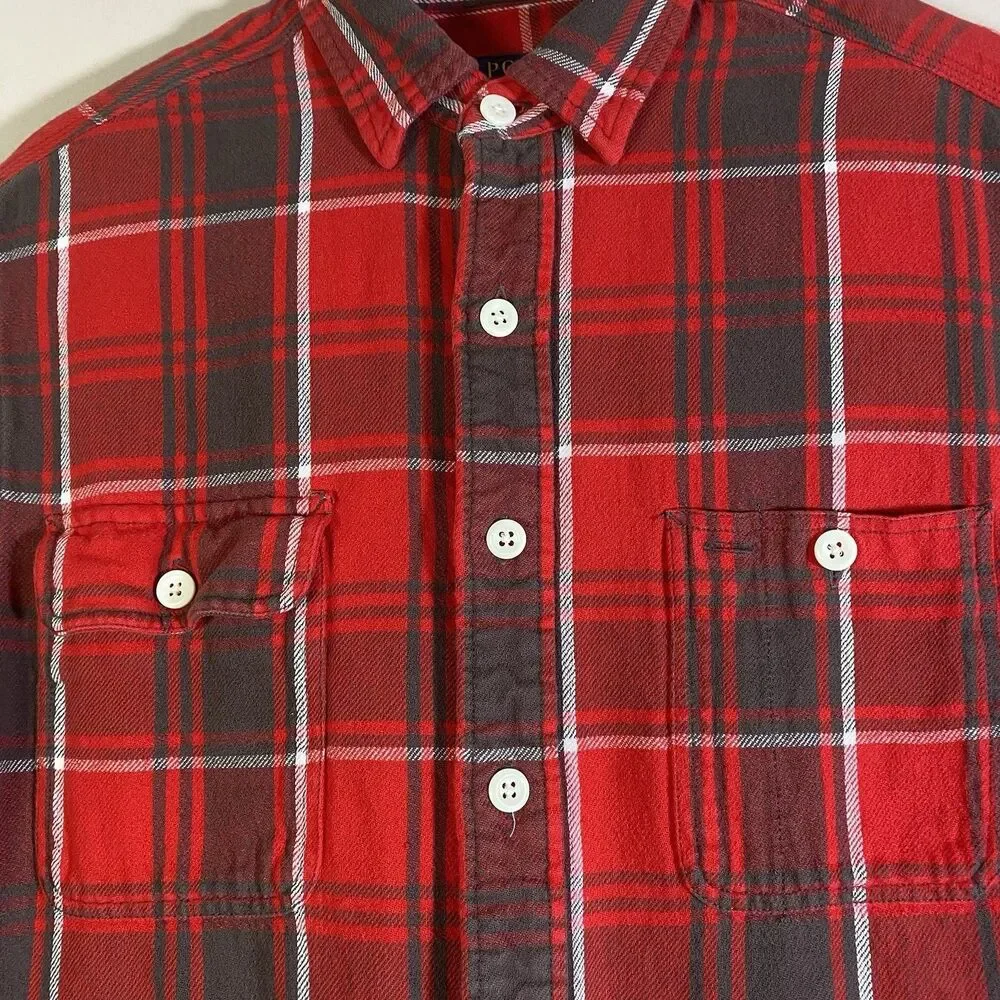 Polo Ralph Lauren Shirt Mens Large Red Plaid Flannel Classic Fit Pocket